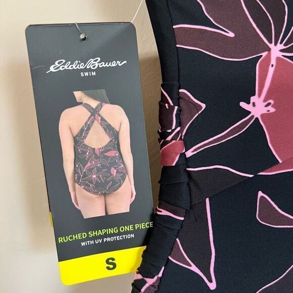 NWT Eddie Bauer One Piece Swimsuit Women’s Small Ruched Shaping Underwire Black - Picture 6 of 10